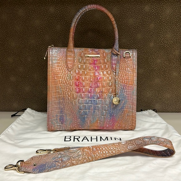 SOLD🔥🔥🔥Brahmin Caroline Croc-Embossed Leather Multicolor Satchel Shoulder Bag - Picture 2 of 15